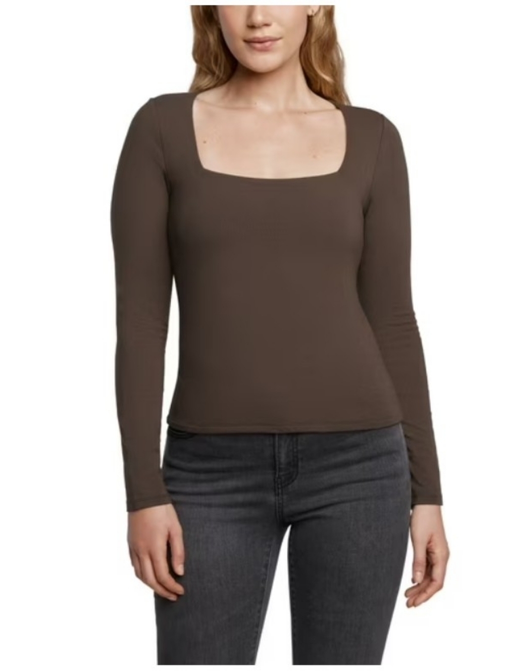 Express Long-Sleeve Square Neck Top Brown Women's XL NWT